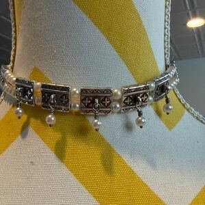 Brighton Silver and Pearl Choker Necklace